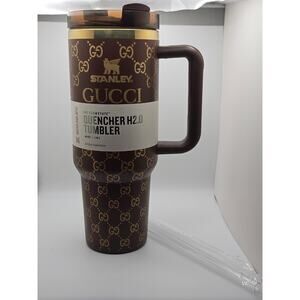 Gucci x Stanley 40oz Quencher H2.0 Tumbler Brown/Gold with Straw–Limited Edition